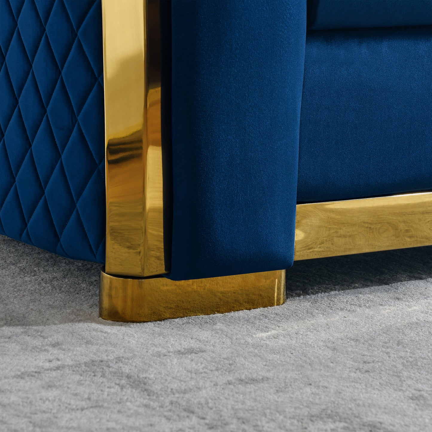 Luxury Navy Velvet Loveseat Couch - Mid-Century Chesterfield Sofa
