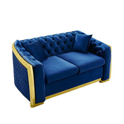 Luxury Navy Velvet Loveseat Couch - Mid-Century Chesterfield Sofa