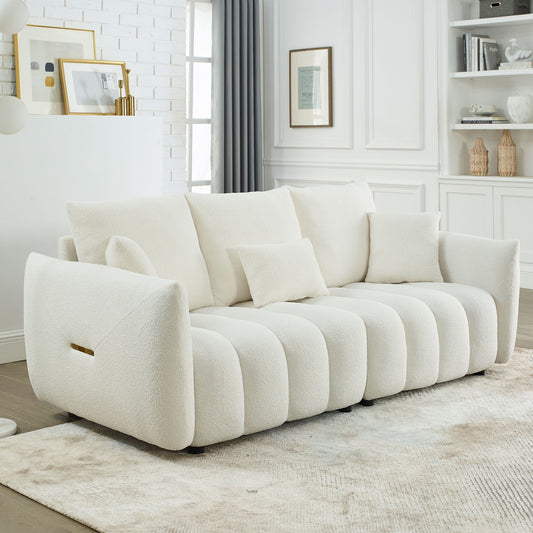 [video] MH 79.5" Premium Teddy fabric Sofa with 3 Back Pillows and 3 back Cushions Solid Wood Frame 3-Seater Sofa, Oversized Upholstered Chair for Living Room, Bedroom, Apartment and Office