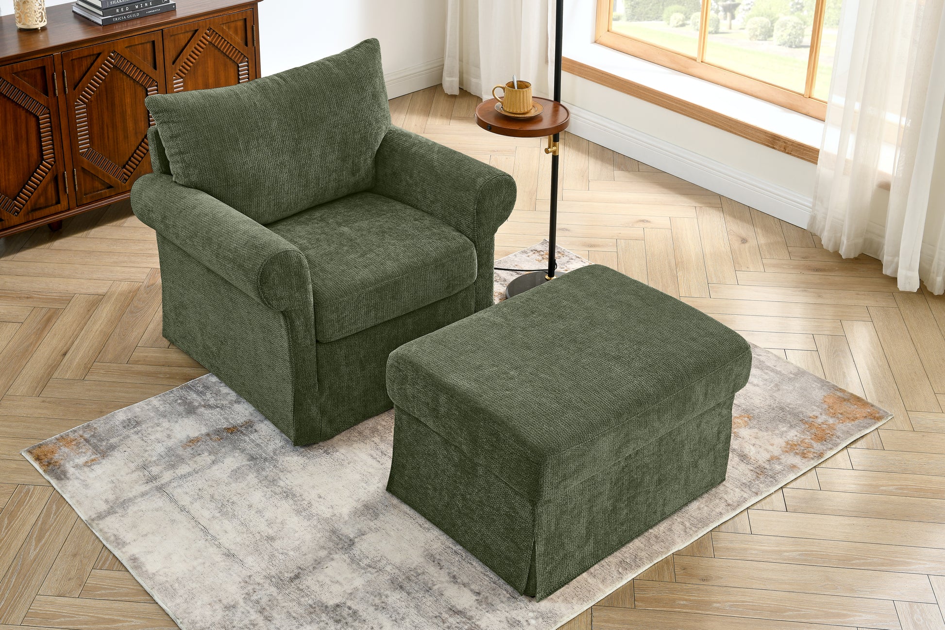 37.5" Accent Chair with Ottoman, Plush Chenille Upholstered Armchair, Stylish Single Sofa Chair for Living Room, Bedroom, Apartment