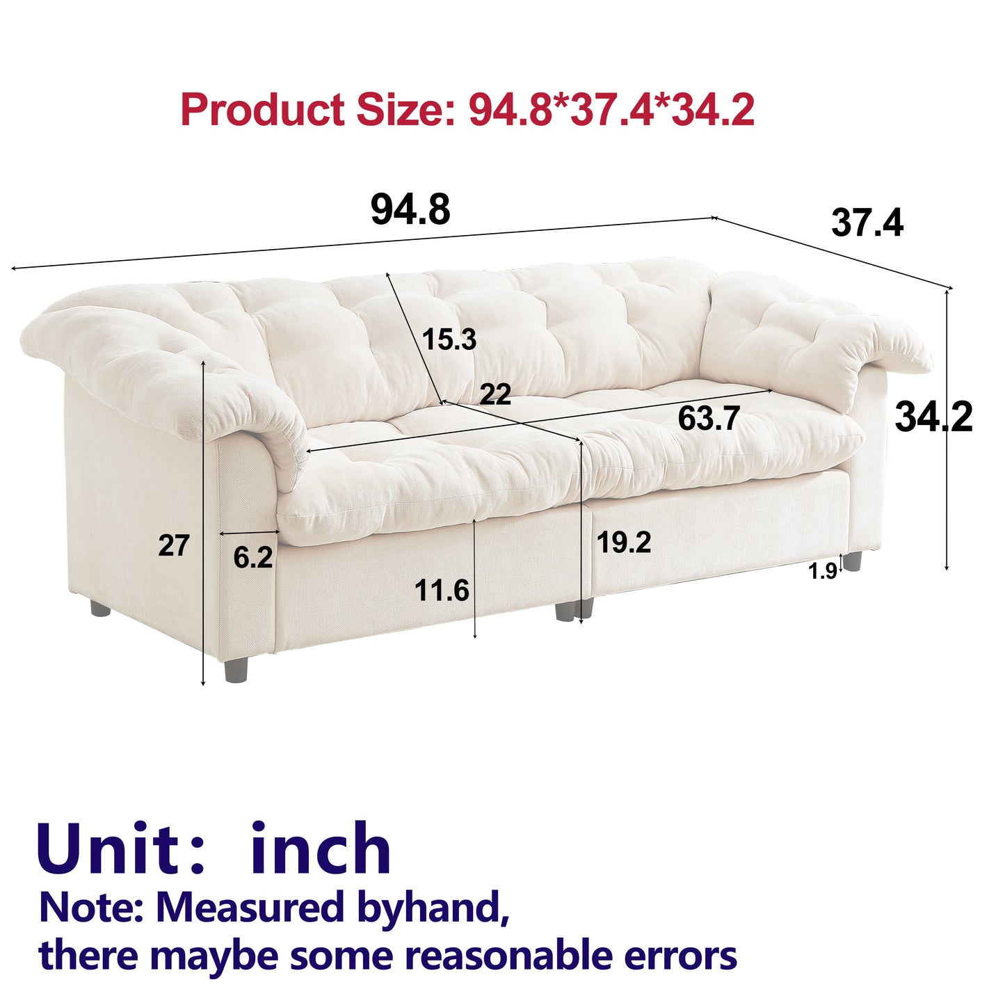 3 Seat Beige Chenille Sofa - Modern Comfort Sofa for Living Room