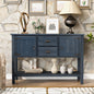 46'' Solid Wood Sideboard Console Table with 2 Drawers and Cabinets and Bottom Shelf, Retro Style Storage Dining Buffet Server Cabinet for Living Room Kitchen Dining Room(Navy Blue)