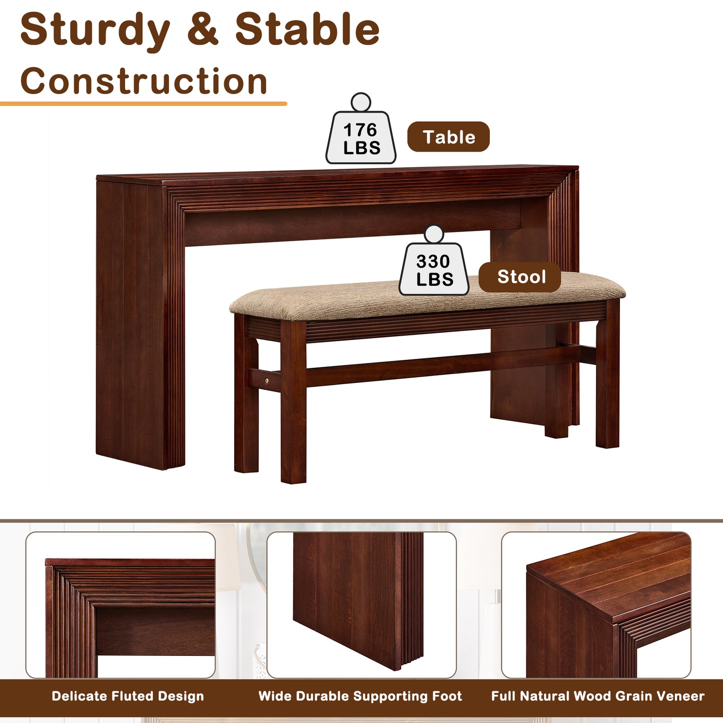 Cherry Pine Bar Table Set - 59" High Dining Table