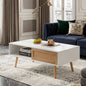 41.34" Rattan Coffee table, sliding door for storage, solid wood legs, Modern table  for living room ,White