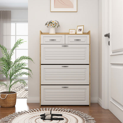 White + Oak Shoe Cabinet - 3 Drawers, Large Storage
