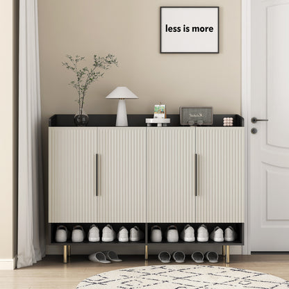 Sideboard,Shoe Cabinet with 4 Doors Large Modern Shoe Storage Organizer Cabinet with Adjustable Shelves for Entryway Black Shoe Rack Cabinet for Living room, bedroom