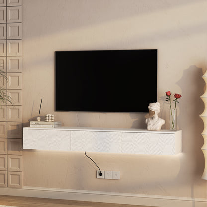 White Floating TV Stand with LED Lights - 67" Storage Cabinet for Living Room