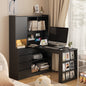 L Shaped Desk,Computer Desk with Drawers,Bookshelf,with LED Light,Modern Corner Desk,Home Office Desk,L-Shaped Study Table Writing Desk,Corner Gaming Computer Desk with Storage