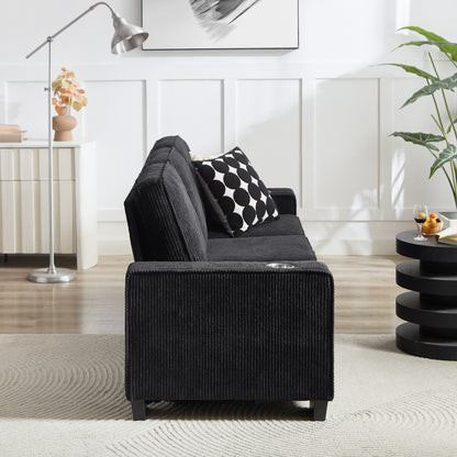 Black Corduroy 3 Seat Sofa - 84.25" Living Room Sofa