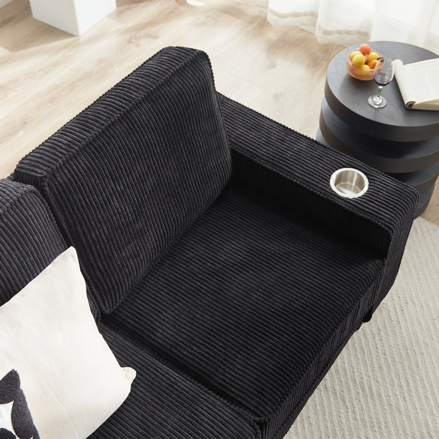 Black Corduroy 3 Seat Sofa - 84.25" Living Room Sofa