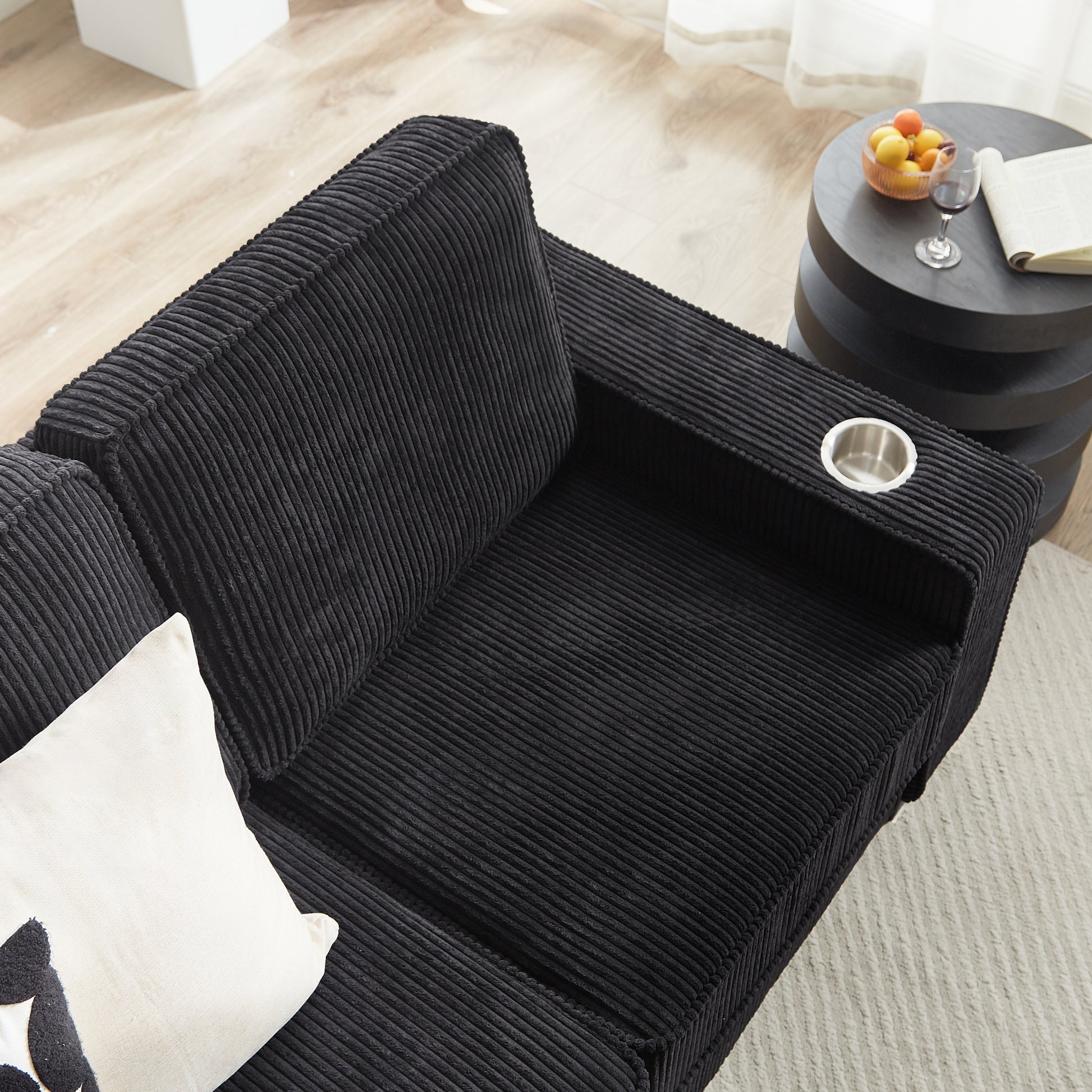 Black Corduroy 3 Seat Sofa - 84.25" Living Room Sofa