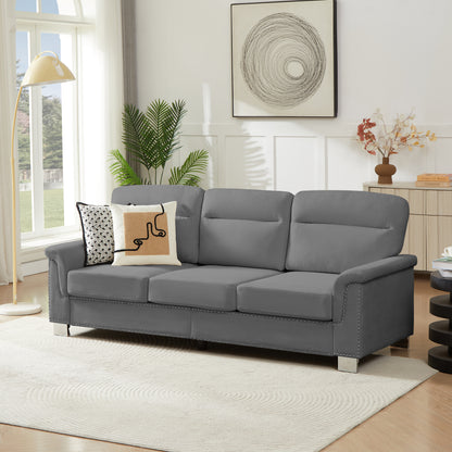 82" Gray 3-Seat Sofa - Comfortable Ice and Snow Velvet Fabric