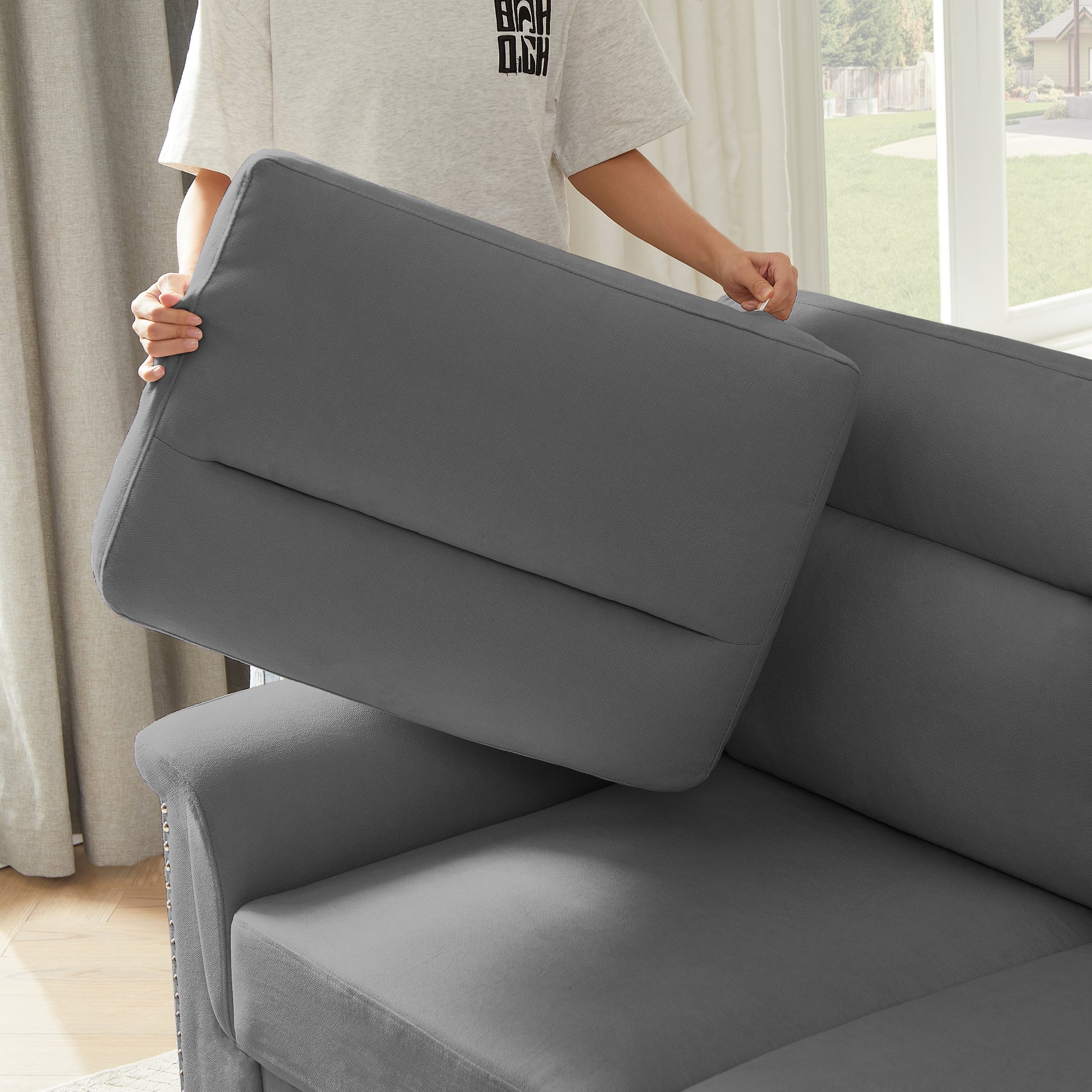 82" Gray 3-Seat Sofa - Comfortable Ice and Snow Velvet Fabric