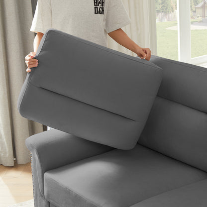 82" Gray 3-Seat Sofa - Comfortable Ice and Snow Velvet Fabric
