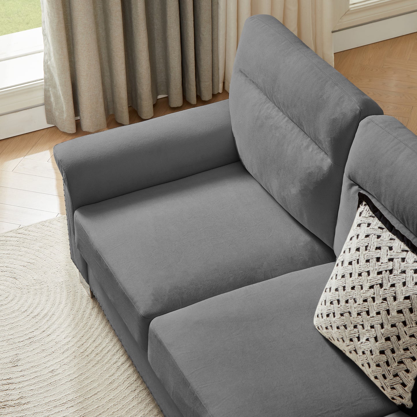 82" Gray 3-Seat Sofa - Comfortable Ice and Snow Velvet Fabric