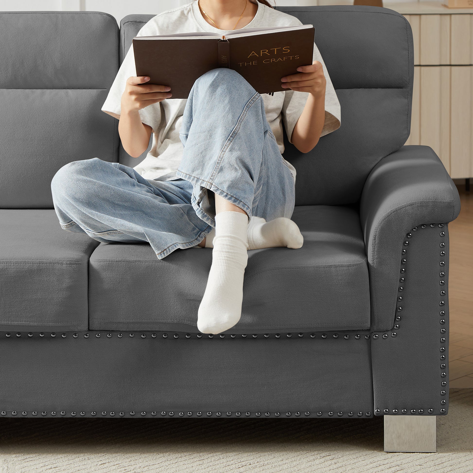 82" Gray 3-Seat Sofa - Comfortable Ice and Snow Velvet Fabric