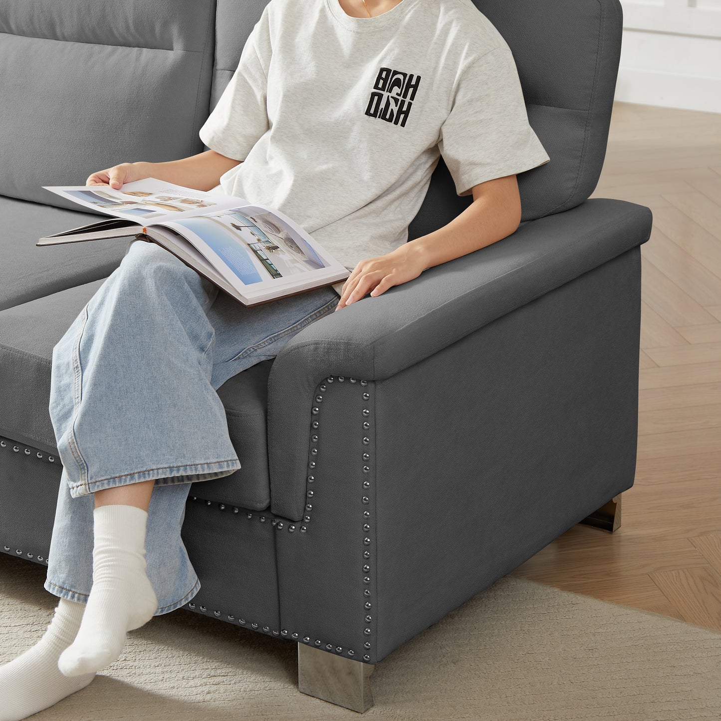 82" Gray 3-Seat Sofa - Comfortable Ice and Snow Velvet Fabric