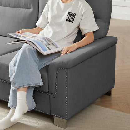82" Gray 3-Seat Sofa - Comfortable Ice and Snow Velvet Fabric