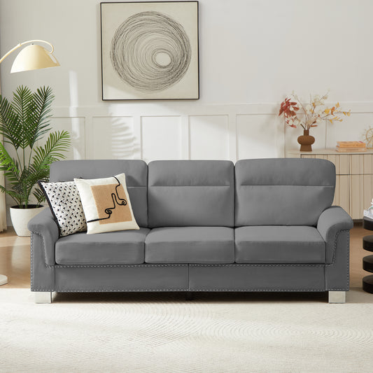 82" Modern Compressed Snowfleece Fabric 3-Seater Sofa, for Living Room, Bedroom, Office & Entertainment Spaces, ​Gray