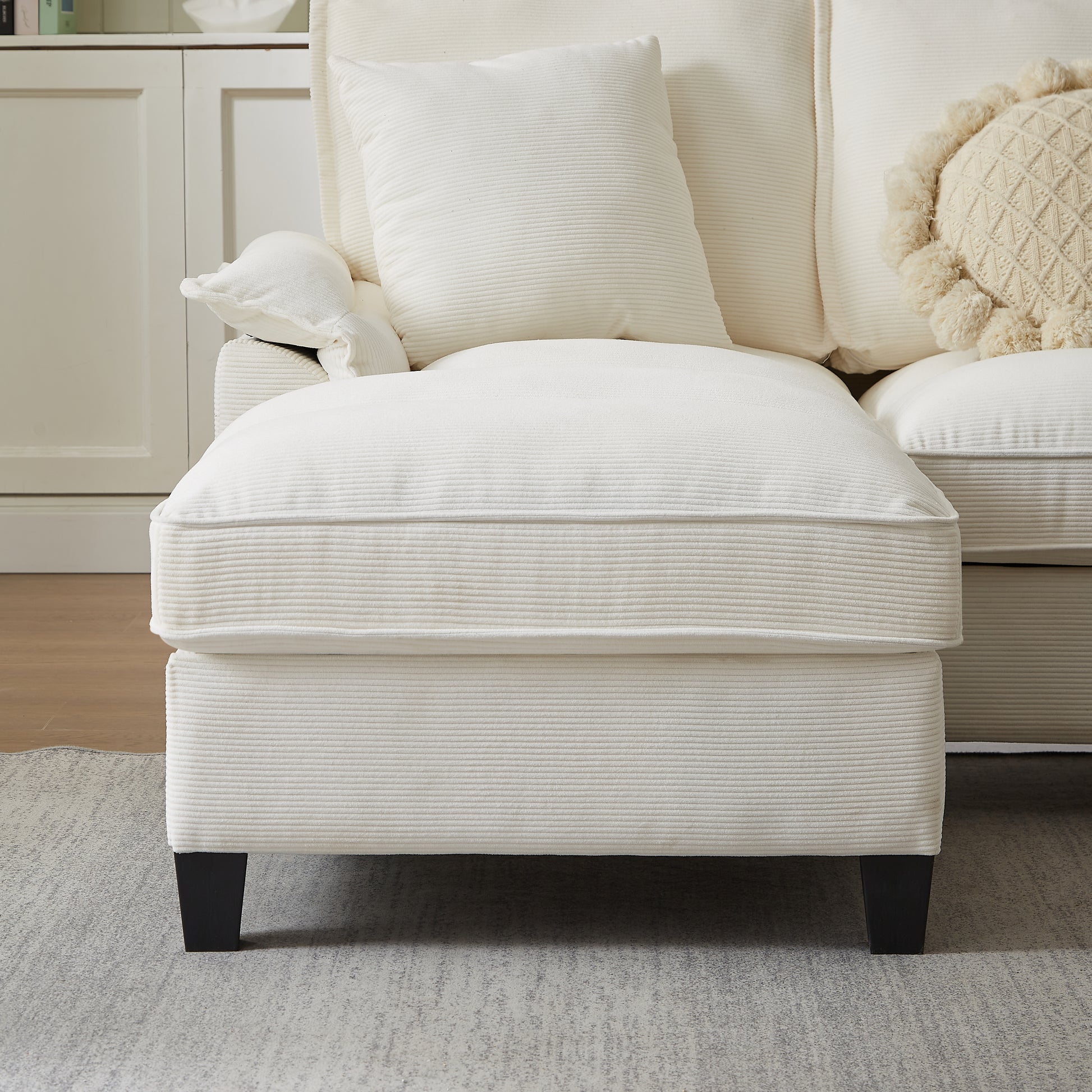 Living Room 121" Beige Corduroy Sectional Sofa with Storage Chaise – 4 Seat