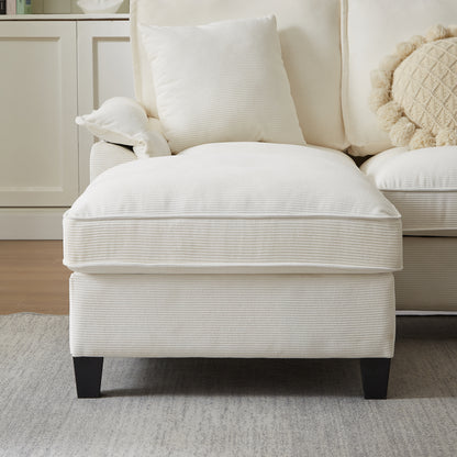 Living Room 121" Beige Corduroy Sectional Sofa with Storage Chaise – 4 Seat