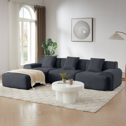 113" Dark Gray Corduroy L-Shaped Sofa - 3 Seat Modular Sectional