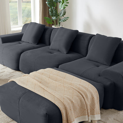 113" Dark Gray Corduroy L-Shaped Sofa - 3 Seat Modular Sectional