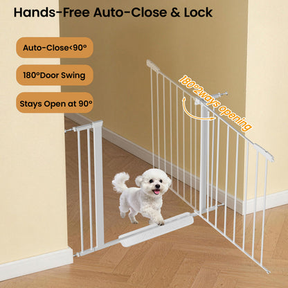 White Steel Pet Safety Gate for Stairs and Doorways; Auto Close