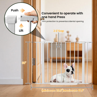 White Steel Pet Safety Gate for Stairs and Doorways; Auto Close