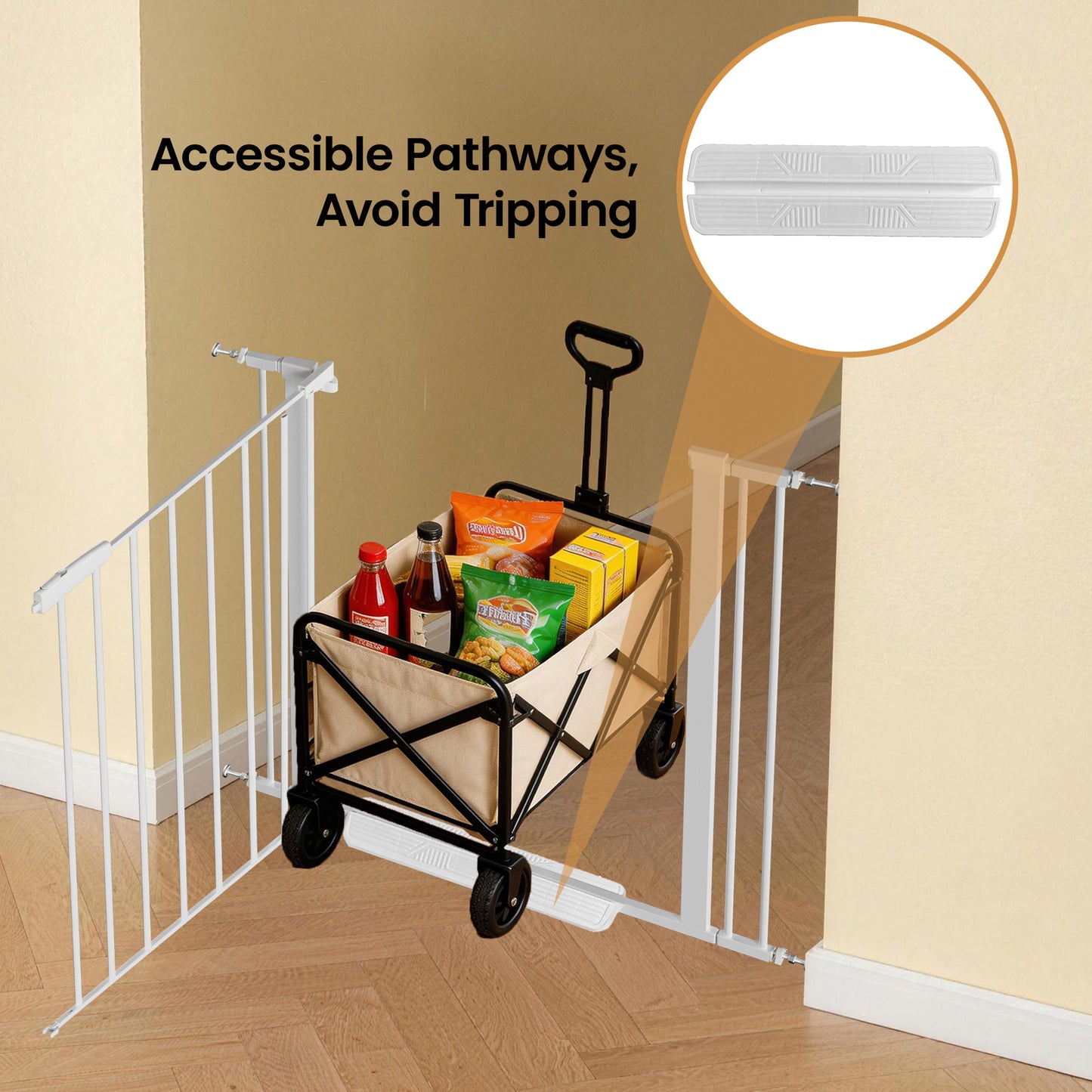 White Steel Pet Safety Gate for Stairs and Doorways; Auto Close
