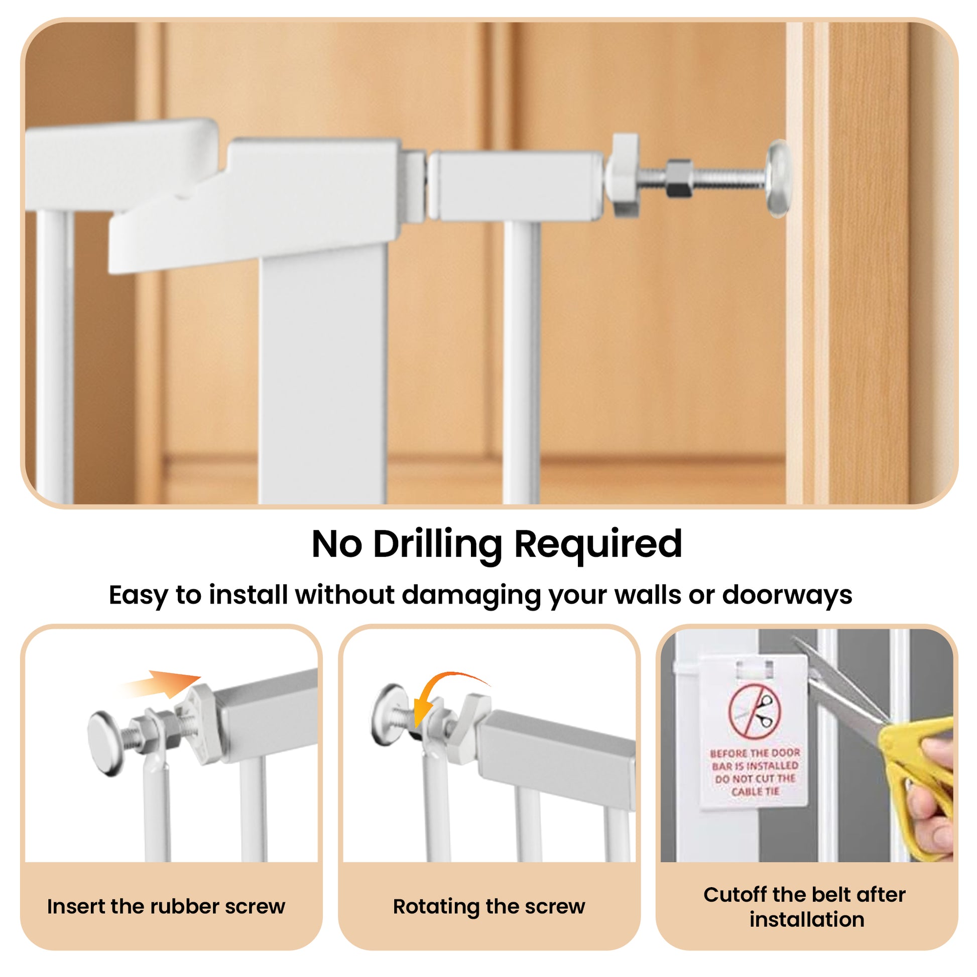 White Steel Pet Safety Gate for Stairs and Doorways; Auto Close