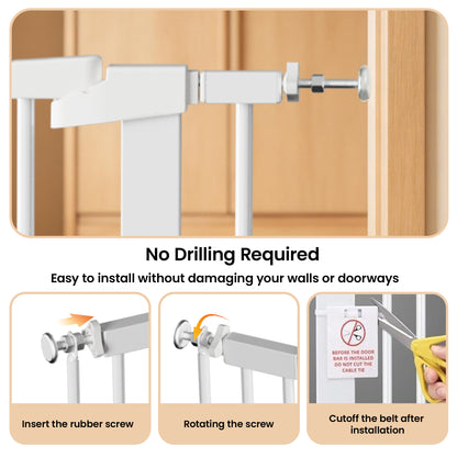 White Steel Pet Safety Gate for Stairs and Doorways; Auto Close