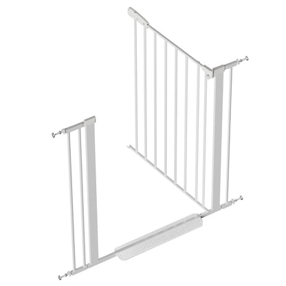 White Steel Pet Safety Gate for Stairs and Doorways; Auto Close