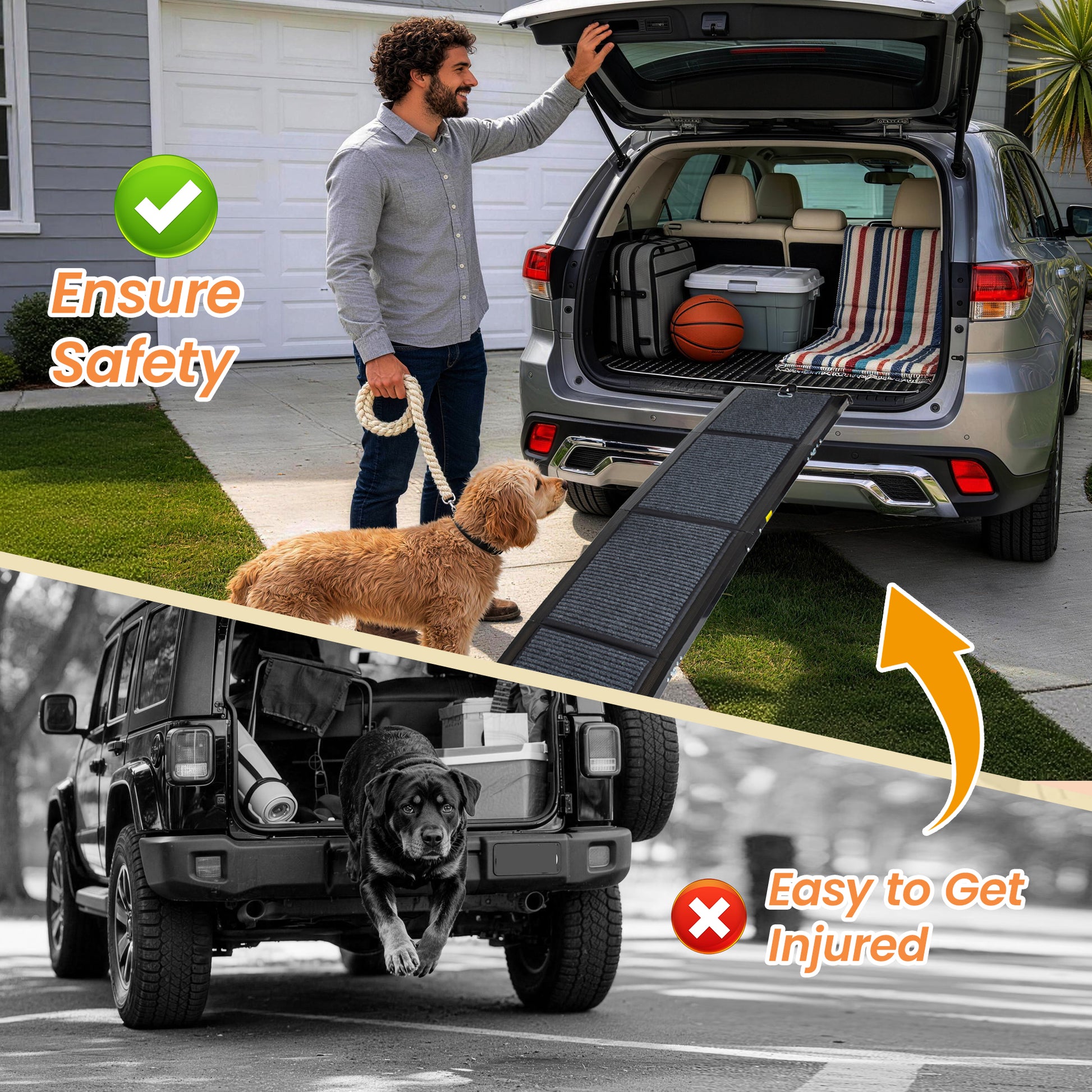 Folding Dog Ramp for Large Dogs - 71" Long, Steel & Black
