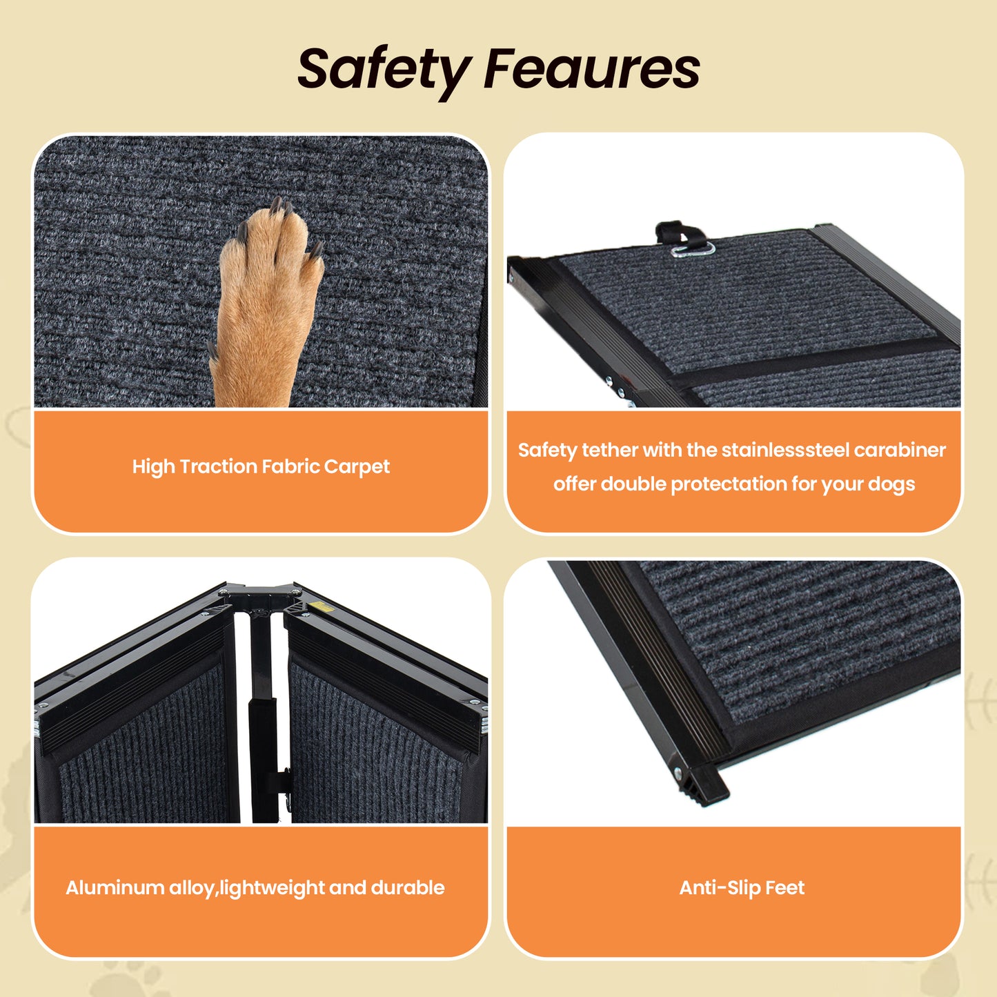 Folding Dog Ramp for Large Dogs - 71" Long, Steel & Black