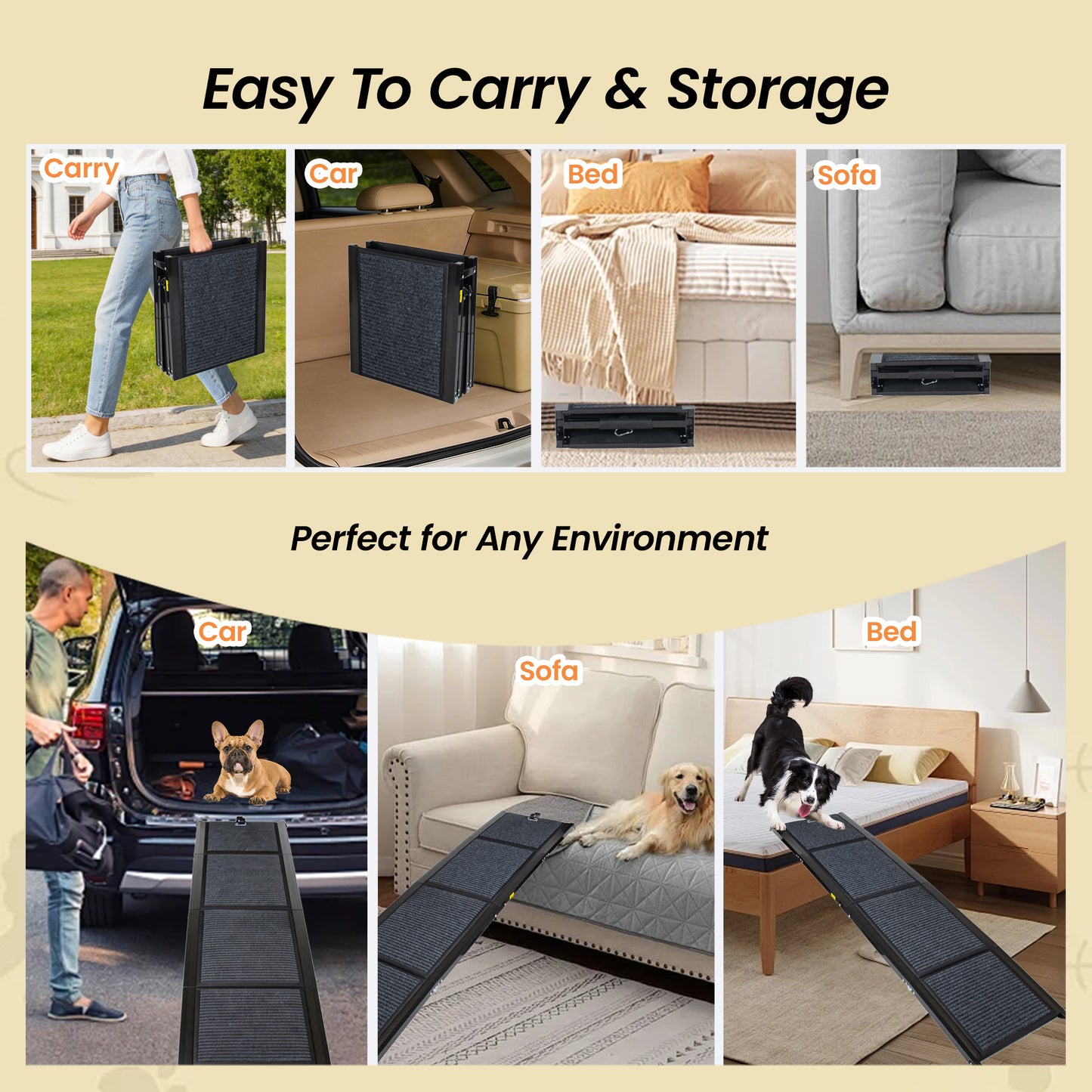 Folding Dog Ramp for Large Dogs - 71" Long, Steel & Black