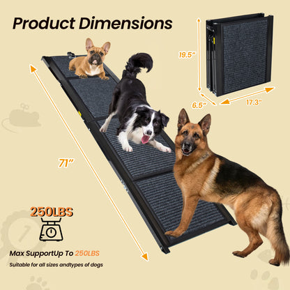 Folding Dog Ramp for Large Dogs - 71" Long, Steel & Black