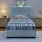 Twin Size Kids Upholstered Bed with Oversized Rabbit Ear Headboard, LED Light & 4 Storage Drawers, Boucle Fabric (79.5''X40.75''X41'')