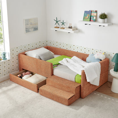 Cute Orange Kids Bed with Storage - Safe & Cozy