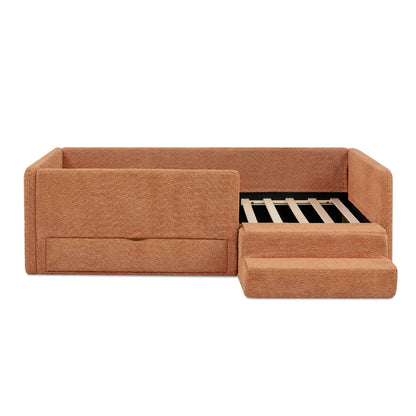 Cute Orange Kids Bed with Storage - Safe & Cozy