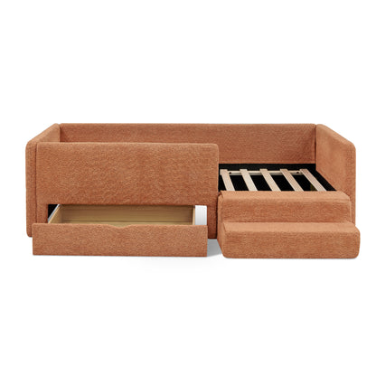 Cute Orange Kids Bed with Storage - Safe & Cozy