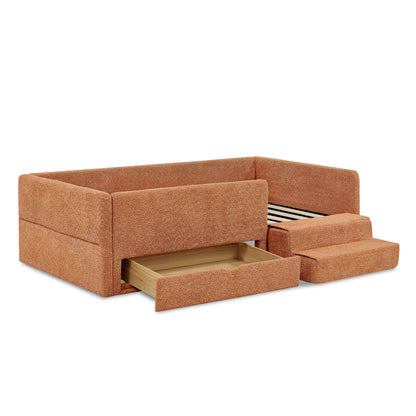 Cute Orange Kids Bed with Storage - Safe & Cozy
