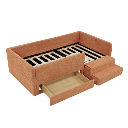 Cute Orange Kids Bed with Storage - Safe & Cozy
