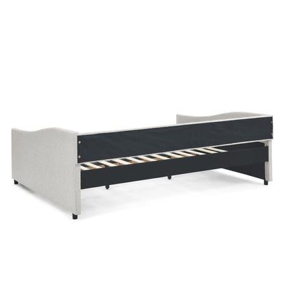 Queen Size Linen Daybed with Drawers Beige