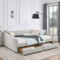 Queen Size Daybed with Drawers Upholstered Tufted Sofa Bed,,with Button on Back and Copper Nail on Waved Shape Arms, Beige (84.5"x63.5"x26.5") (OLD SKU: W1413S00010)