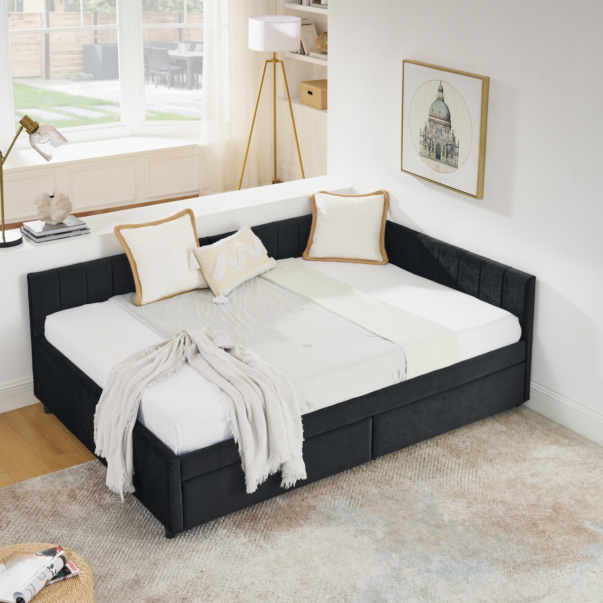 Full Size Velvet Sofa Bed Frame - Storage & Comfort