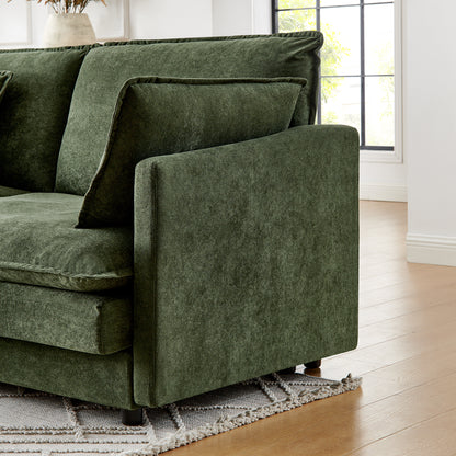 Green Wood Frame L-Shaped Sofa with Ottoman - 4 Seat for Living Room
