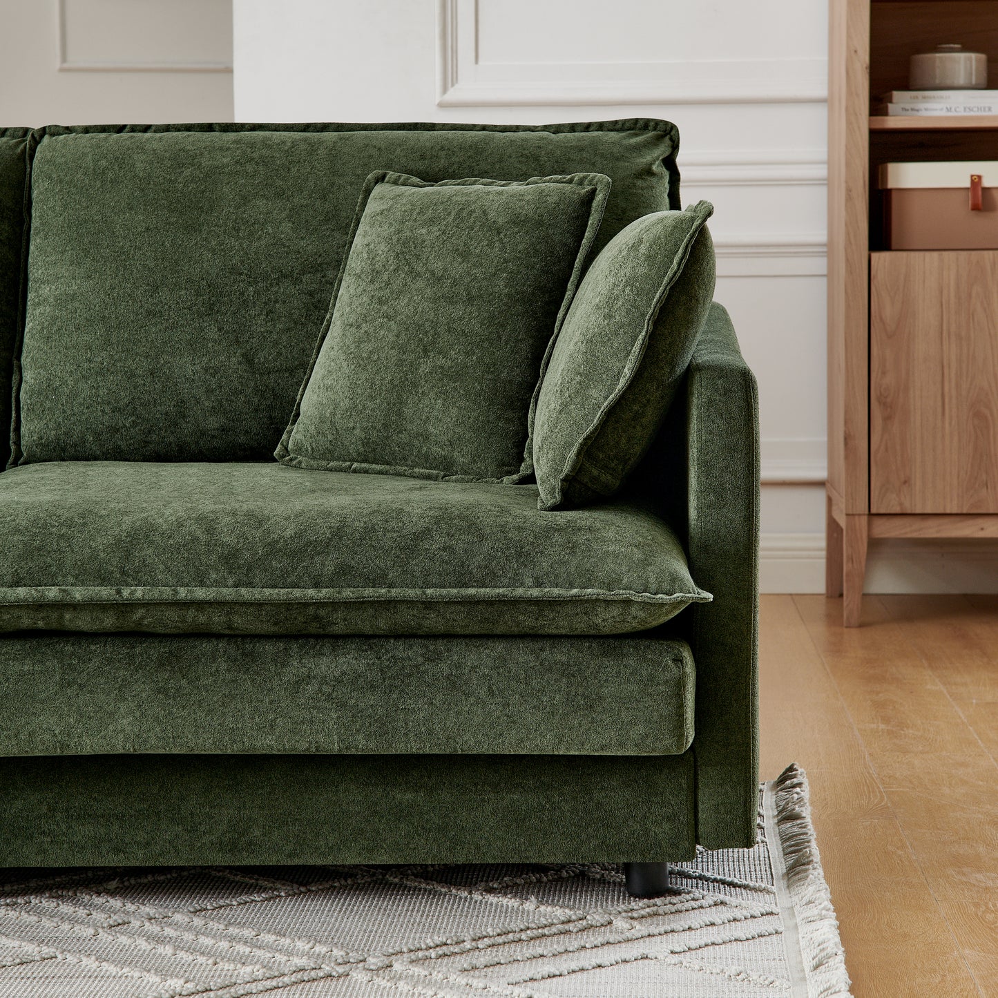 Green Wood Frame L-Shaped Sofa with Ottoman - 4 Seat for Living Room