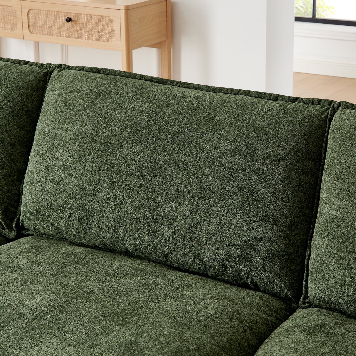 Green Wood Frame L-Shaped Sofa with Ottoman - 4 Seat for Living Room