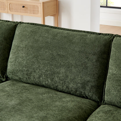 Green Wood Frame L-Shaped Sofa with Ottoman - 4 Seat for Living Room